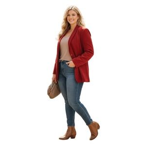 TRAVIS AYERS Red 100% Silk Blazer Jacket Shawl Collar Button Front Women Size 12